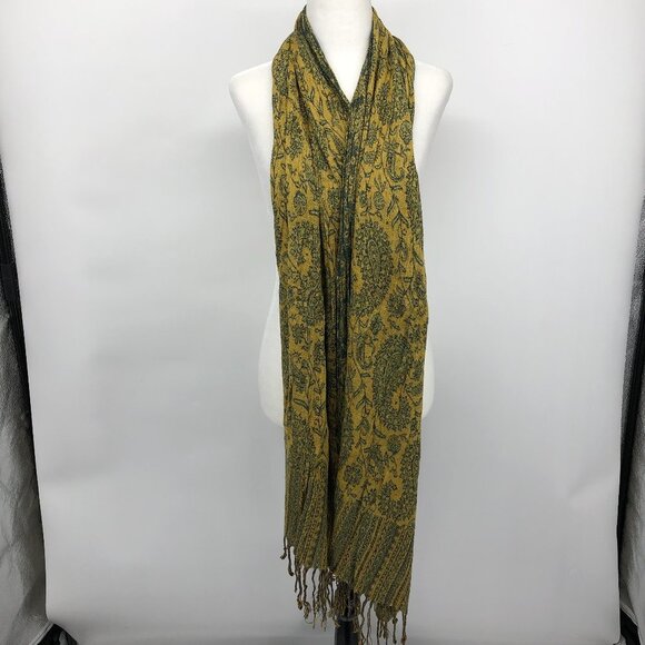 Mustard Yellow Paisley Print Scarf - Picture 2 of 12